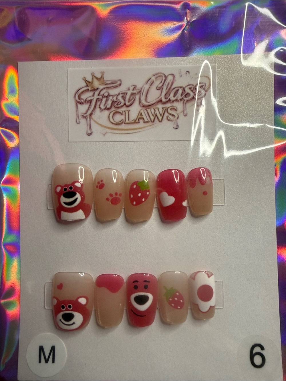 First Class Claws Pink Strawberry Bear Lotso Press-On Nail Set